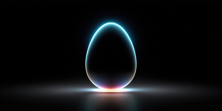 Abstract glowing egg shape illuminated against a dark backdrop digital illustration
