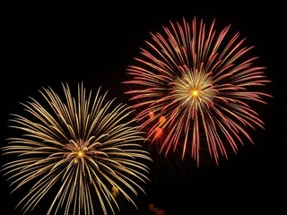 Obraz premium Vibrant fireworks exploding in the night sky with colorful sparks and lights