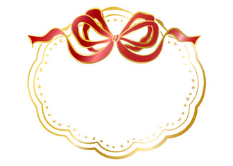 Vintage gold Frames decorated with red bow and ribbon, hand drawn ornamental frames badge and borders, Whimsical drawing golden antique ornate elegant decorative elements, png transparent background