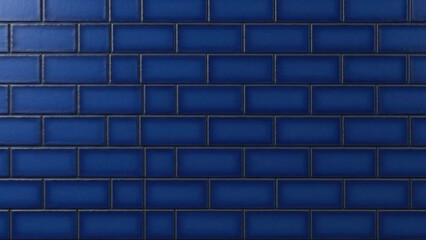Close-up of a wall featuring glossy, blue rectangular tiles with dark grout lines