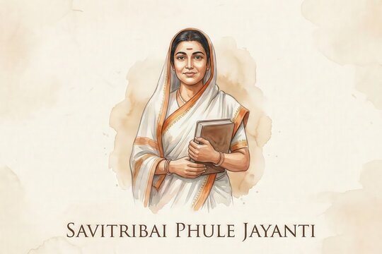 Savitribai Phule Jayanti Poster. Soft Watercolor Illustration.