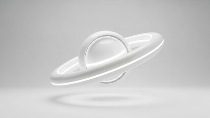 Minimalist white flying saucer floating in studio