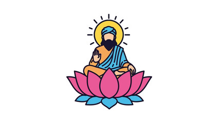 Obraz premium Guru Nanak Dev Ji meditating on a lotus flower.