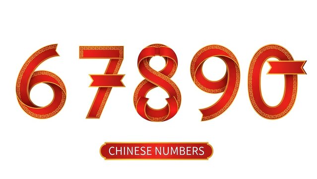 Chinese numbers 67890 in red decorative font isolated on white background - Powered by Adobe