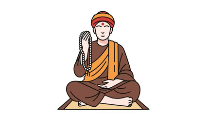 Buddhist monk with prayer beads sitting.