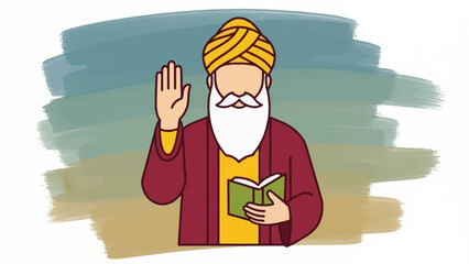 Cartoon Sikh man with a book.