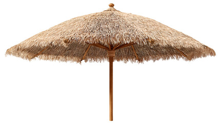 Eco-friendly bamboo and straw parasol for tropical patio or coastal decor.