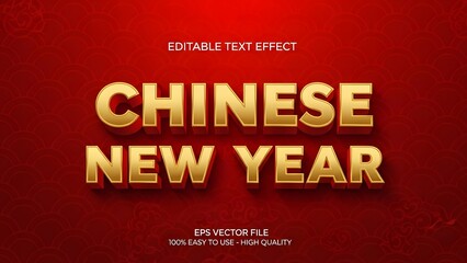 Editable text effect for chinese new year in gold on red background