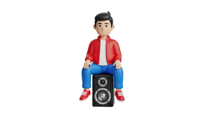 3D Man Sitting on Speaker Icon transparent background