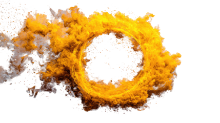 Yellow fire ring forming a perfect circle with intense glow on transparent background