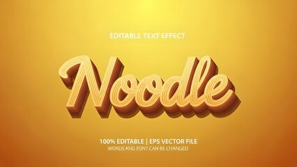 Editable 3d text effect noodle in golden color gradient on brown background