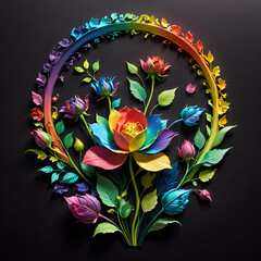 Decorative floral wreath illustration with glowing circular frame