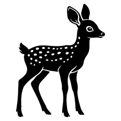 Black silhouette of a spotted fawn standing deer animal