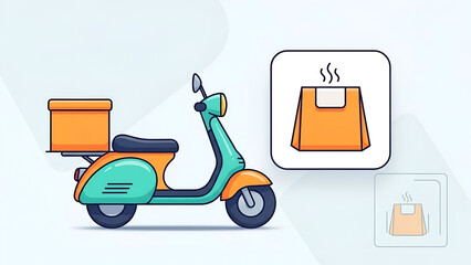 Illustration of Scooter with Delivery Box and Bag Icon