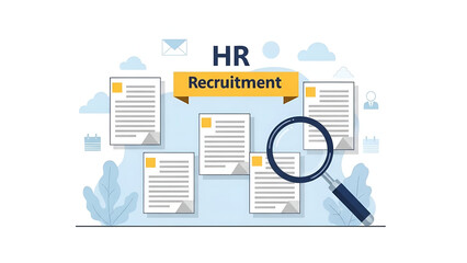 Hr Recruitment Bulletin Board with Magnifying Glass