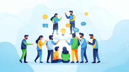 Group of People Collaborating Around a Central Light Bulb Idea