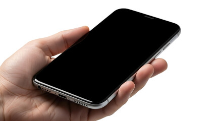 Hand Holding Smartphone with Black Screen in Landscape