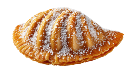 Fresh golden croissant with sugar sprinkles and baked crust isolated on transparent background

