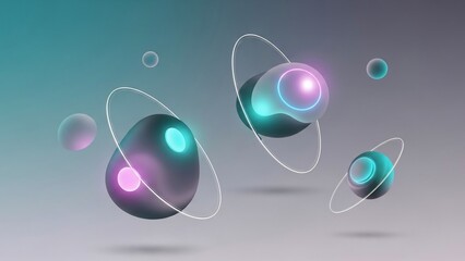 Abstract 3D Spheres with Neon Lights.