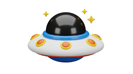 3D Cute 3D Flying Saucer UFO with Stars on transparent background