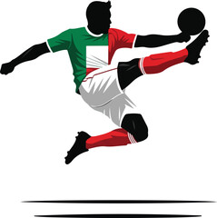 Naklejka premium Dynamic Silhouette of an Italian Football Player in Action Kicking a Soccer Ball , Generative Ai