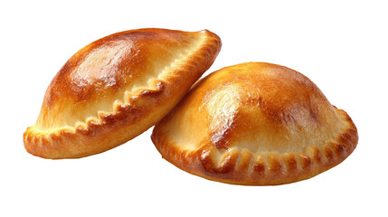 Freshly baked golden brown stuffed pastries or pirozhki with savory filling and almonds isolated on transparent background


