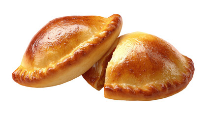 Freshly baked golden brown stuffed pastries or pirozhki with savory filling and almonds isolated on transparent background


