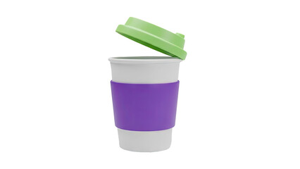 3D Coffee Cup with Purple Sleeve and Green Lid