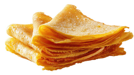 Golden rolled crepes or thin honeycomb pancakes on transparent background

