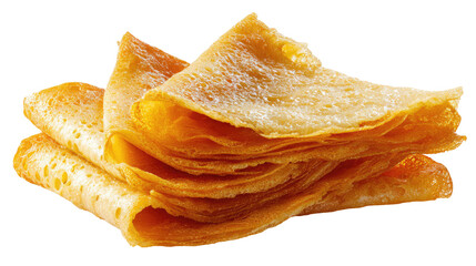 Golden rolled crepes or thin honeycomb pancakes on transparent background

