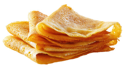 Golden rolled crepes or thin honeycomb pancakes on transparent background

