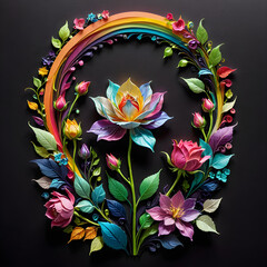 Decorative floral wreath illustration with dark background