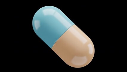 Blue and Beige Capsule on Black Background.