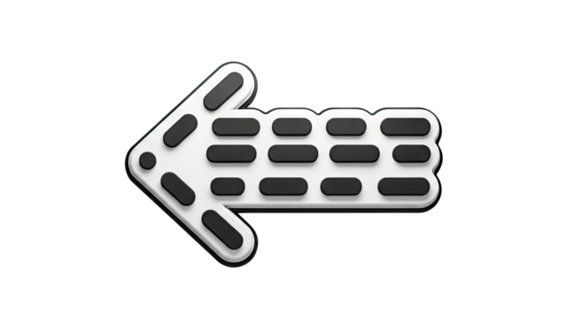 3D Left Arrow Icon with Black Pill Shapes transparent background - Powered by Adobe