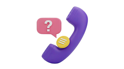 3D Phone Handset with Question Mark Speech Bubble Icon