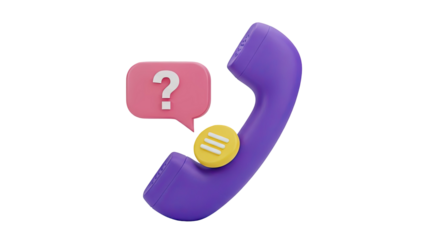3D Phone Handset with Question Mark Speech Bubble Icon