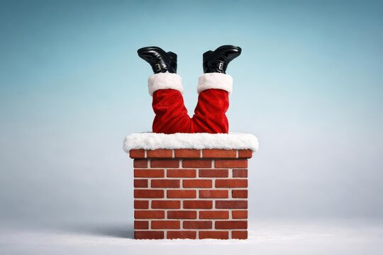 Santa Claus Legs Stuck in a Brick Chimney christmas