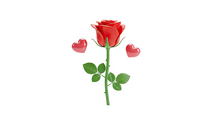 3D Red Rose with Hearts and Leaves