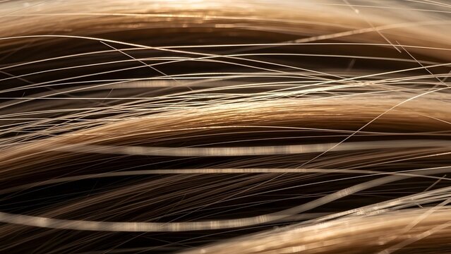 Close-up macro view of blonde and light brown hair strands, showcasing natural highlights and texture
