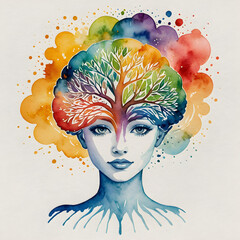 Artistic female portrait with vibrant abstract colors