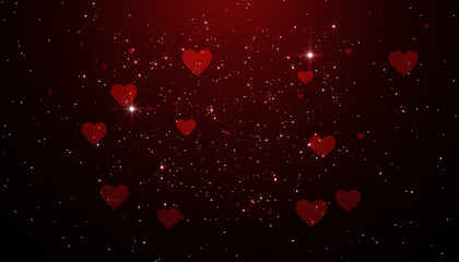 Obraz premium Red Heart Love Background with Sparkling Light Particles