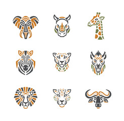 Geometric animal portraits set on black background