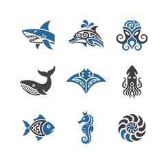 Ocean creatures collection illustration in flat design style