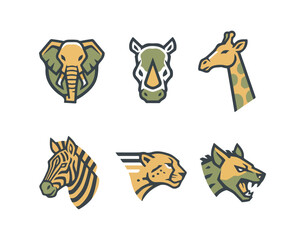 Wildlife animal head icons set design elements vector illustration