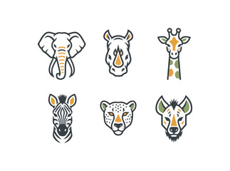 Wildlife animal icons set vector illustrations isolated