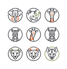 Wildlife animal icons vector illustrations of african fauna