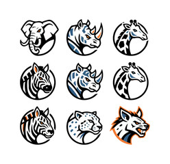 Wildlife animal portraits set graphic illustrations vector designs