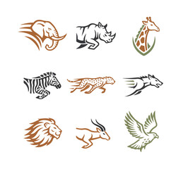 Wildlife silhouette collection on black background