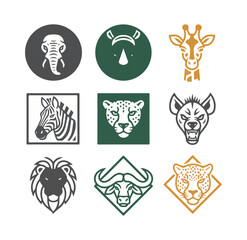Wildlife icons collection elephant rhino giraffe zebra cheetah hyena lion buffalo leopard