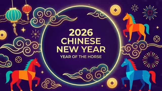 2026 Chinese New Year Year of the Horse Festive Banner with Traditional Elements